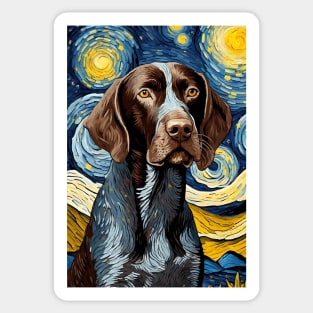 Gsp German Shorthaired Pointer Dog Breed Painting in a Van Gogh Starry Night Art Style Sticker